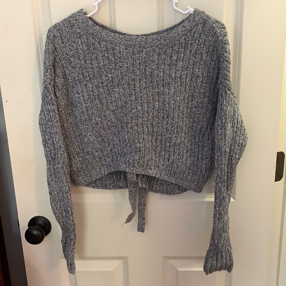 Gray Hollister Crop Sweater Tie Back